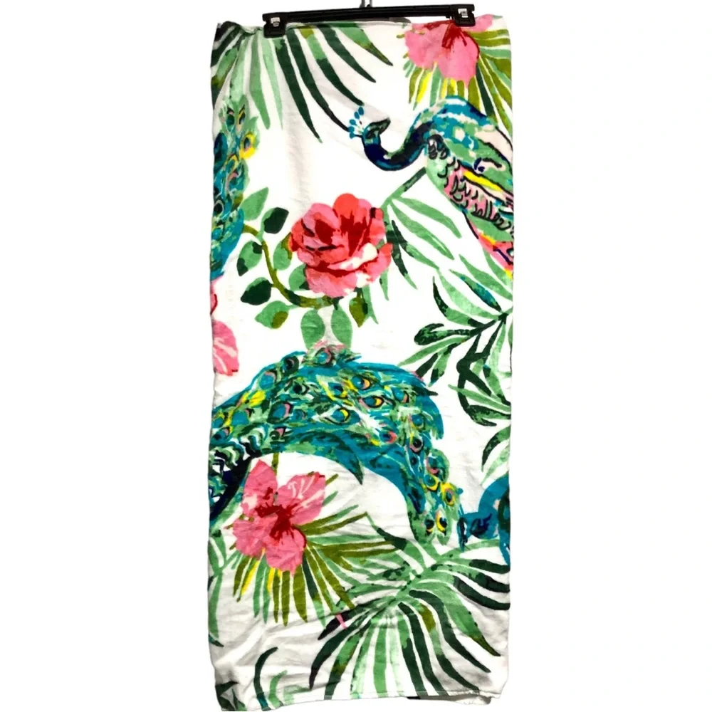 CaroHome Floral Peacock Cotton Beach Towel 40” x 70”